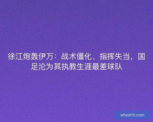 徐江炮轰伊万：战术僵化、指挥失当，国足沦为其执教生涯最差球队